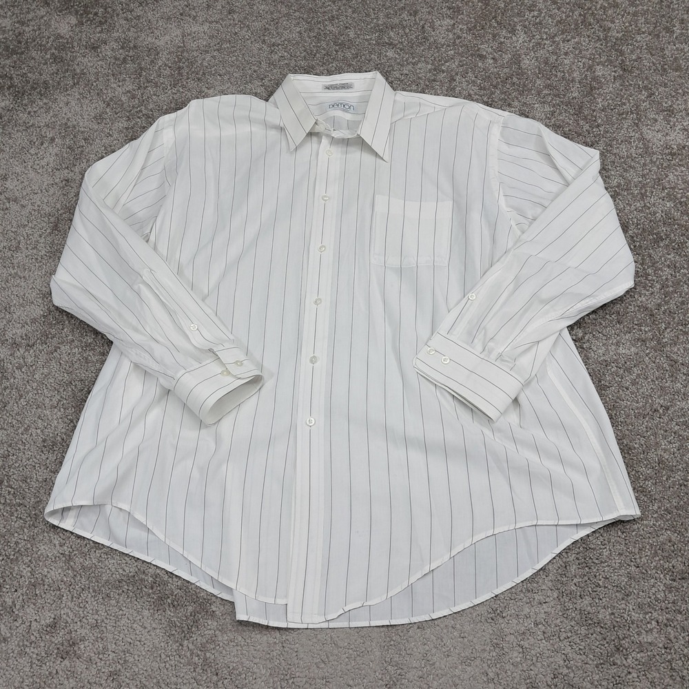Damon Mens Classic Poplin Pinstripe Button Down Shirt‎ White Gray 30x33